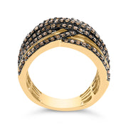 Bids.com 10K Yellow Gold Plated .925 Sterling Silver 1.0 Cttw Champagne Diamond Multi Row Cross Over Band Ring - Size 7 Rings