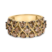 Bids.com 10K Yellow Gold Plated .925 Sterling Silver 3.0 Cttw Champagne Diamond Multi Lattice Band Ring - Size 7 Rings