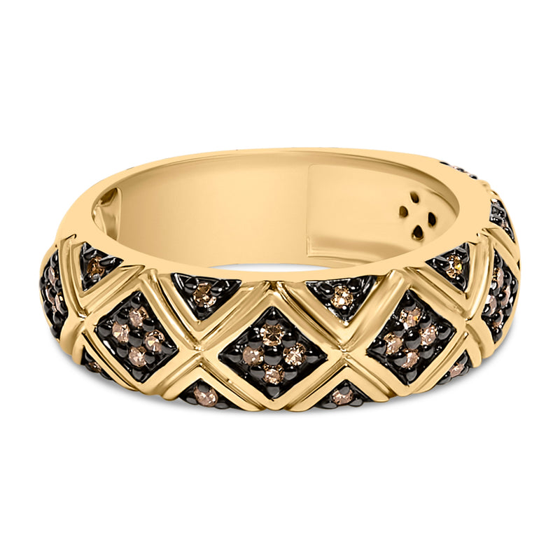 Bids.com 10K Yellow Gold Plated .925 Sterling Silver 3/8 Cttw Champagne Diamond Geometric Style Band Ring - Size 7 Rings