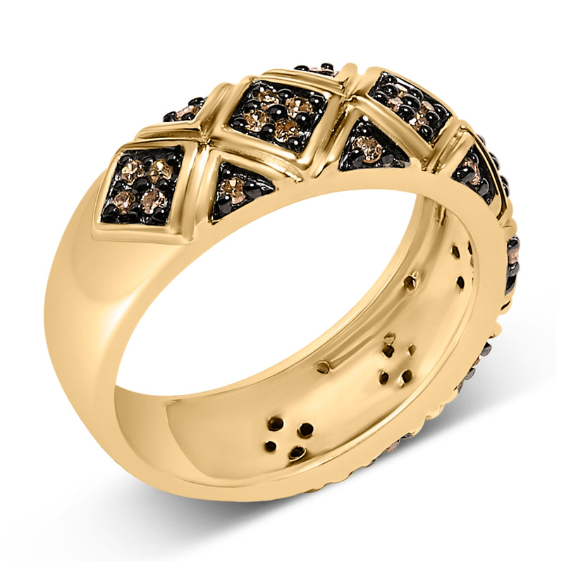 Bids.com 10K Yellow Gold Plated .925 Sterling Silver 3/8 Cttw Champagne Diamond Geometric Style Band Ring - Size 7 Rings