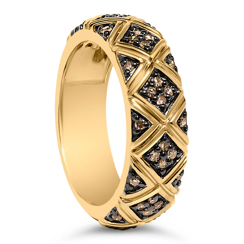 Bids.com 10K Yellow Gold Plated .925 Sterling Silver 3/8 Cttw Champagne Diamond Geometric Style Band Ring - Size 7 Rings