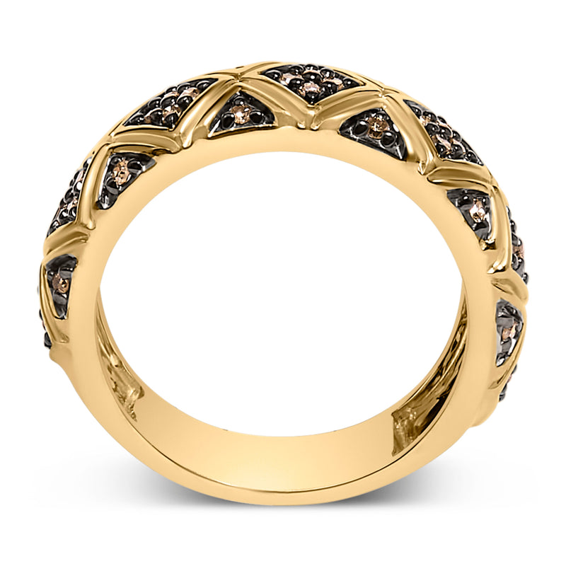 Bids.com 10K Yellow Gold Plated .925 Sterling Silver 3/8 Cttw Champagne Diamond Geometric Style Band Ring - Size 7 Rings