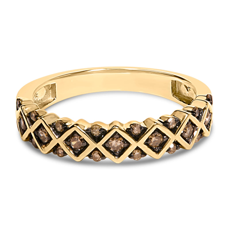 Bids.com 10K Yellow Gold Plated .925 Sterling Silver 1/4 Cttw Champagne Diamond Geometric Band Ring - Size 7 Rings