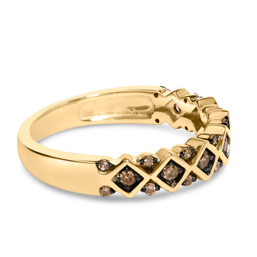 Bids.com 10K Yellow Gold Plated .925 Sterling Silver 1/4 Cttw Champagne Diamond Geometric Band Ring - Size 7 Rings