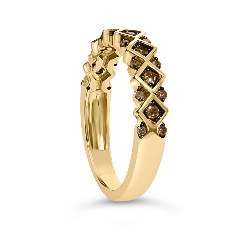 Bids.com 10K Yellow Gold Plated .925 Sterling Silver 1/4 Cttw Champagne Diamond Geometric Band Ring - Size 7 Rings