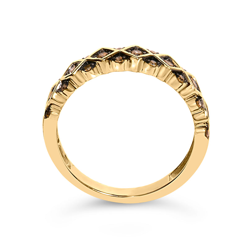 Bids.com 10K Yellow Gold Plated .925 Sterling Silver 1/4 Cttw Champagne Diamond Geometric Band Ring - Size 7 Rings