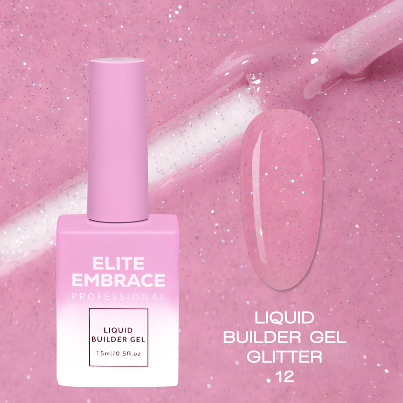nbmsupply ELITE EMBRACE Professional Liquid Builder Gel Glitter 12 15ml ELBGG1215