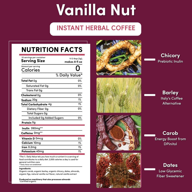 Teeccino Instant Vanilla Nut Herbal Coffee Instant Coffee
