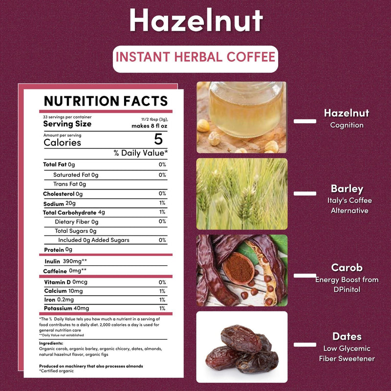 Teeccino Instant Hazelnut Herbal Coffee Instant Coffee