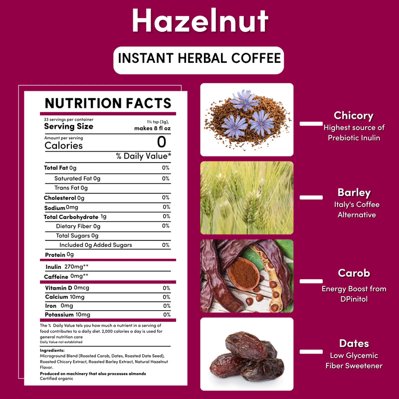Teeccino Instant Hazelnut Herbal Coffee Instant Coffee