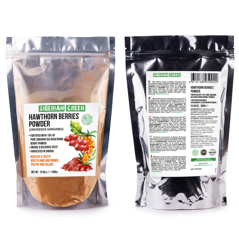SiberianGreen.com Siberian Hawthorn Powder with Sea Buckthorn – 300g Tea & Infusions