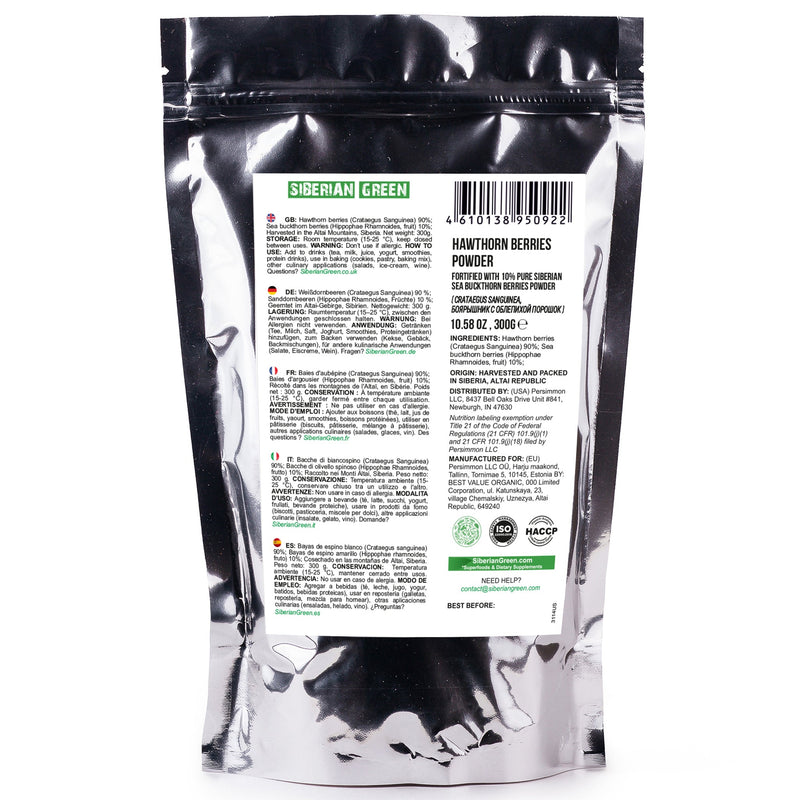 SiberianGreen.com Siberian Hawthorn Powder with Sea Buckthorn – 300g Tea & Infusions