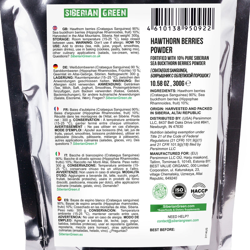 SiberianGreen.com Siberian Hawthorn Powder with Sea Buckthorn – 300g Tea & Infusions
