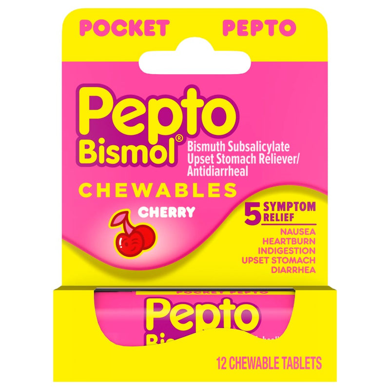 Pepto Bismol Pepto-Bismol To Go Upset Stomach Reliever/Antidiarrheal, Chewable Tablets, Cherry Medicine & Drugs