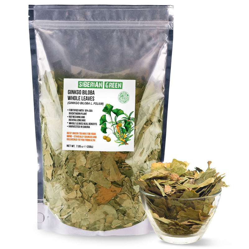 SiberianGreen.com Organic Ginkgo Leaf Tea – 200g Premium Ginkgo Biloba Leaves with Sea Buckthorn Tea & Infusions