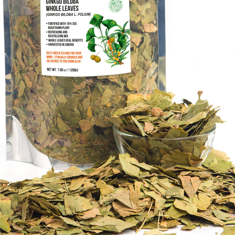 SiberianGreen.com Organic Ginkgo Leaf Tea – 200g Premium Ginkgo Biloba Leaves with Sea Buckthorn Tea & Infusions
