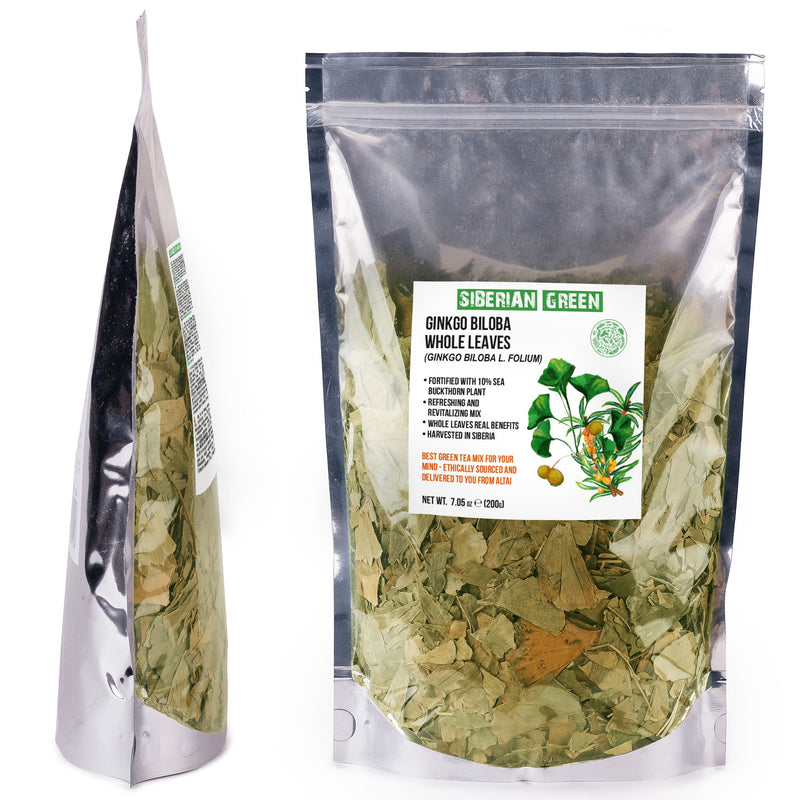 SiberianGreen.com Organic Ginkgo Leaf Tea – 200g Premium Ginkgo Biloba Leaves with Sea Buckthorn Tea & Infusions