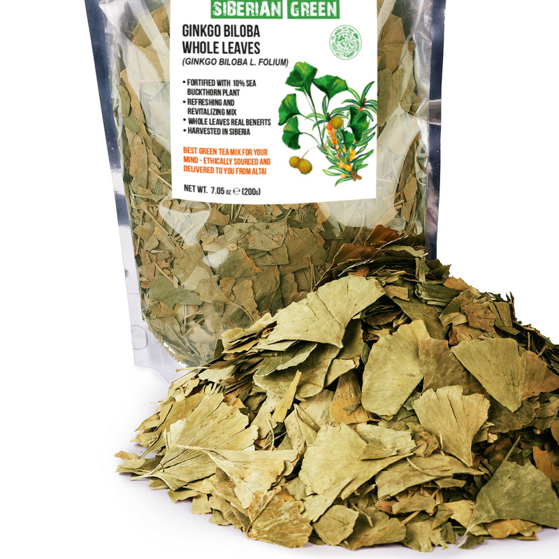 SiberianGreen.com Organic Ginkgo Leaf Tea – 200g Premium Ginkgo Biloba Leaves with Sea Buckthorn Tea & Infusions