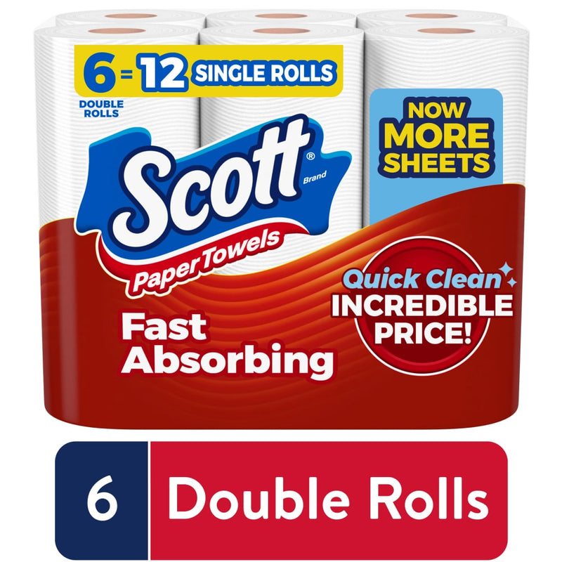 Scott Scott Fast-Absorbing Paper Towels, Choose-A-Sheet - 6 Rolls Paper Towels