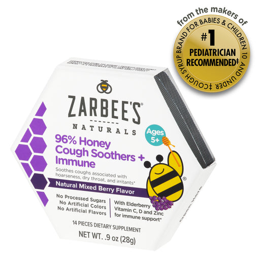 ZarBee's ZarBee's Naturals 96% Honey Cough Soothers Immune With Elderberry, Vitamin C Hot & Cold Therapies White Smoke