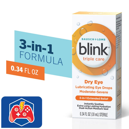 Blink Blink Triple Care Lubricating Dry Eye Drops .34 Oz Ea, Moderate-Severe Eye Drops & Lubricants