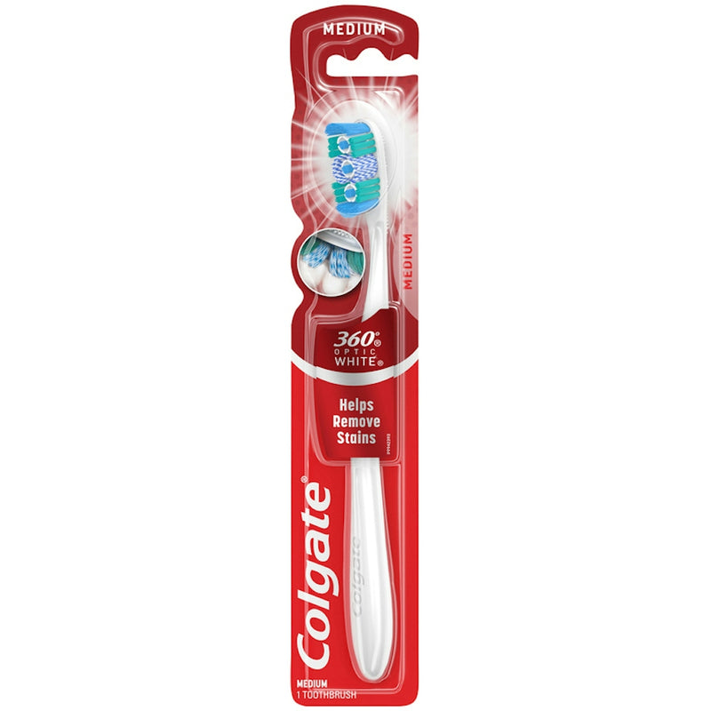 Colgate Colgate 360 Optic White Full Head Toothbrush, Medium Bristles, 1 Count – Whitening & Tongue Cleaner Toothbrushes