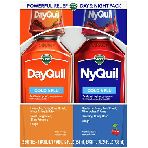 Vicks Vicks DayQuil & NyQuil Cold & Flu Relief Liquid, Day & Night Pack, 2 x 12 fl oz Medicine & Drugs