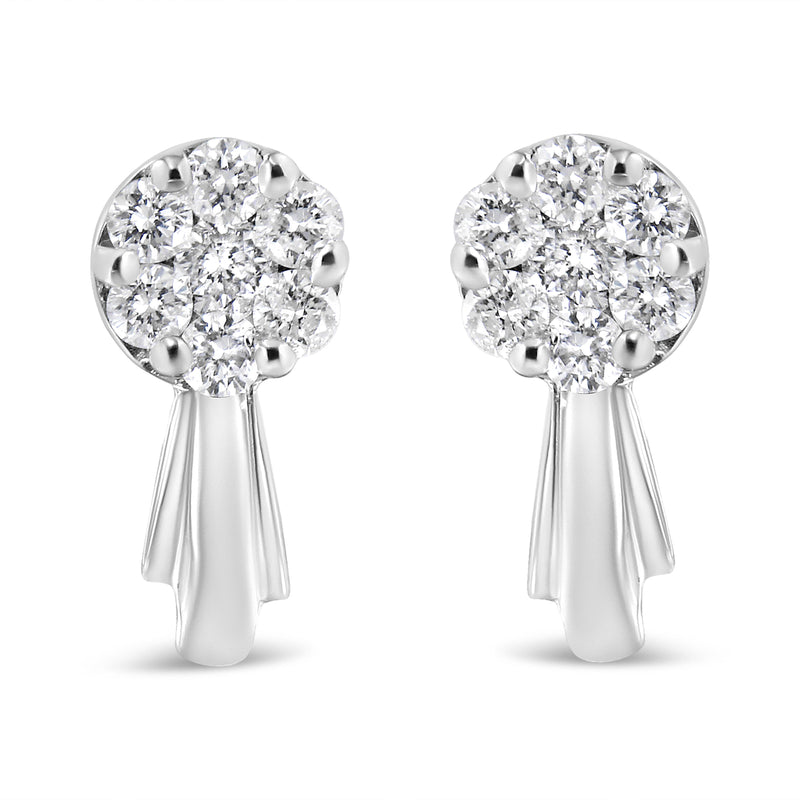 Bids.com 14K White Gold 3/4 Cttw Diamond Floral Cluster Drop and Dangle Stud Earrings (H-I Color, I1-I2 Clarity) Earrings