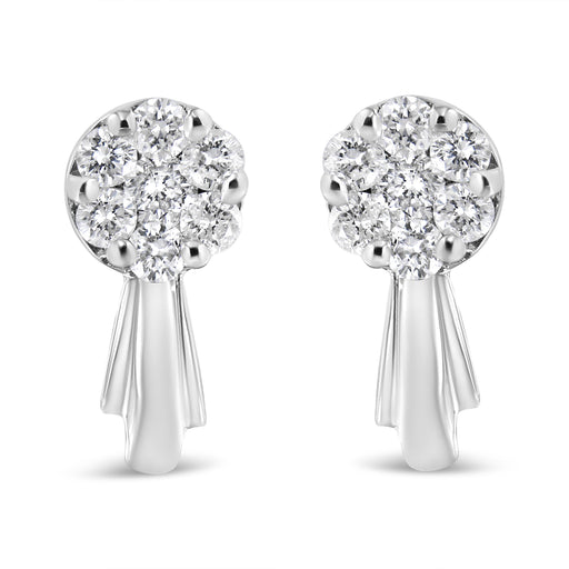 Bids.com 14K White Gold 3/4 Cttw Diamond Floral Cluster Drop and Dangle Stud Earrings (H-I Color, I1-I2 Clarity) Earrings