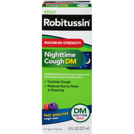 Robitussin Robitussin Maximum Strength Nighttime Cough DM Max, Adult Formula, Berry Flavor - 8 Fl Oz Bottle Health & Beauty