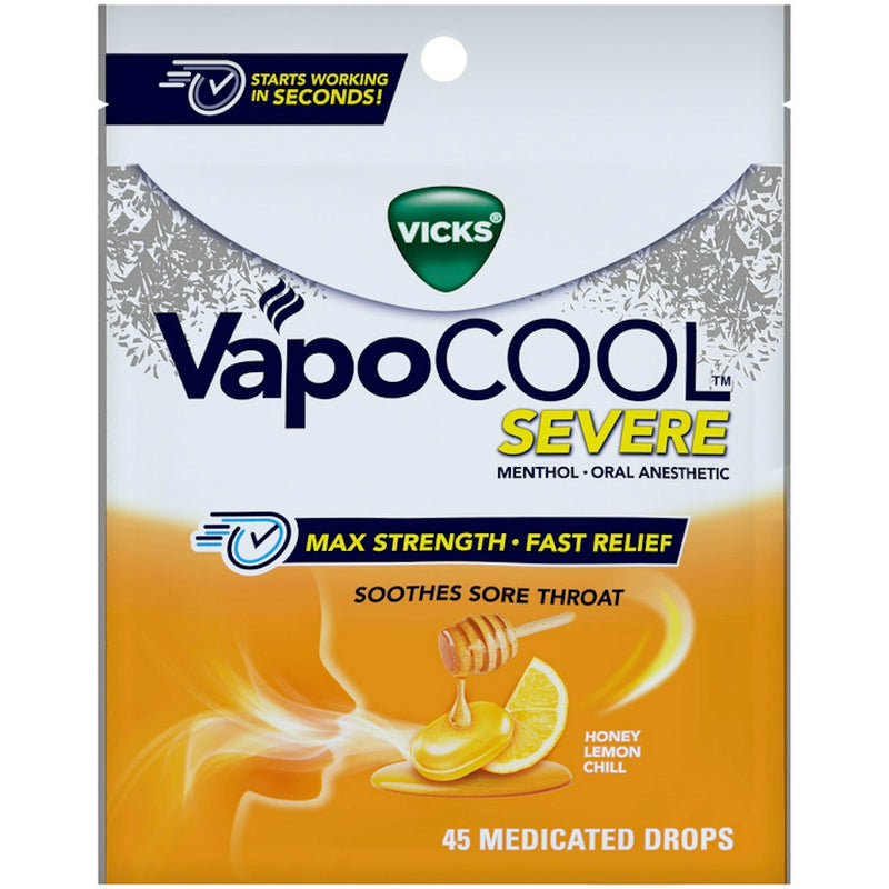 Vicks Vicks Vapo Cool Severe Medicated Lozenges, Honey Lemon Chill, 45 Drops – Soothe Sore Throat Pain Caused By Cough Respiratory Care