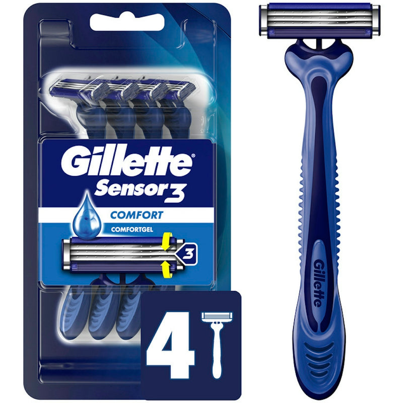 Gillette Gillette Sensor3 Men's Disposable Razor, 4 Razors Shaving & Grooming White Smoke