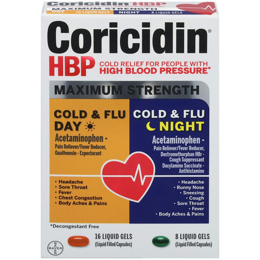 Coricidin Coricidin HBP Maximum Strength Day & Night Cold & Flu Liquid Gels Health & Beauty