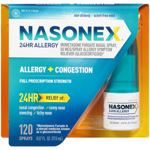 Nasonex Nasonex Nasal Spray, Allergy + Congestion, Full Prescription Strength, 50 Mcg 0.57 Fl Oz Health & Beauty White Smoke