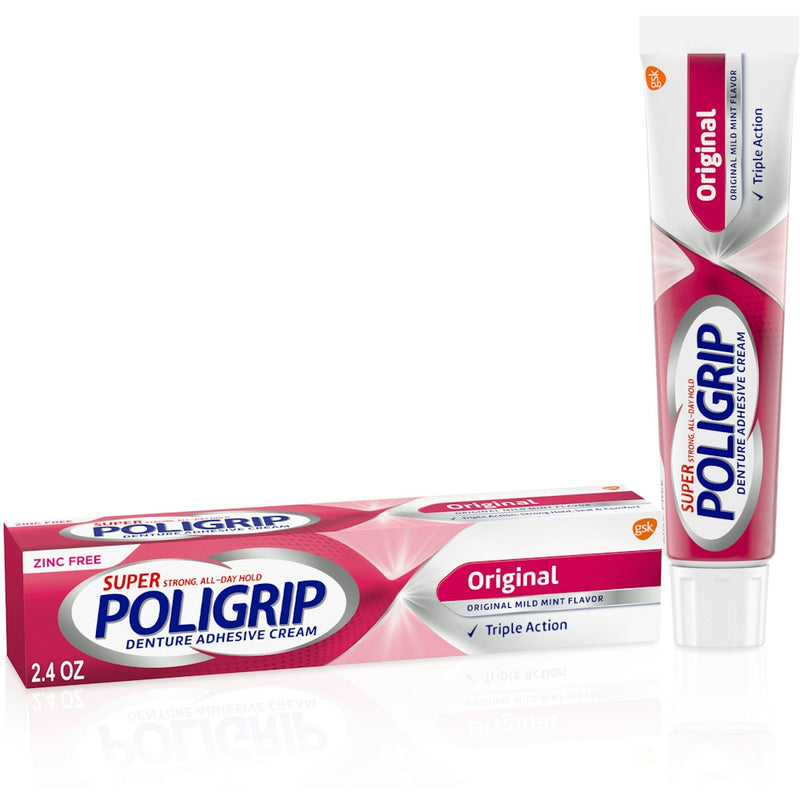 Poligrip Poligrip Denture Adhesive Cream, Zinc Free, Original Mild Mint Flavor - 2.4 Ounce Denture Adhesives