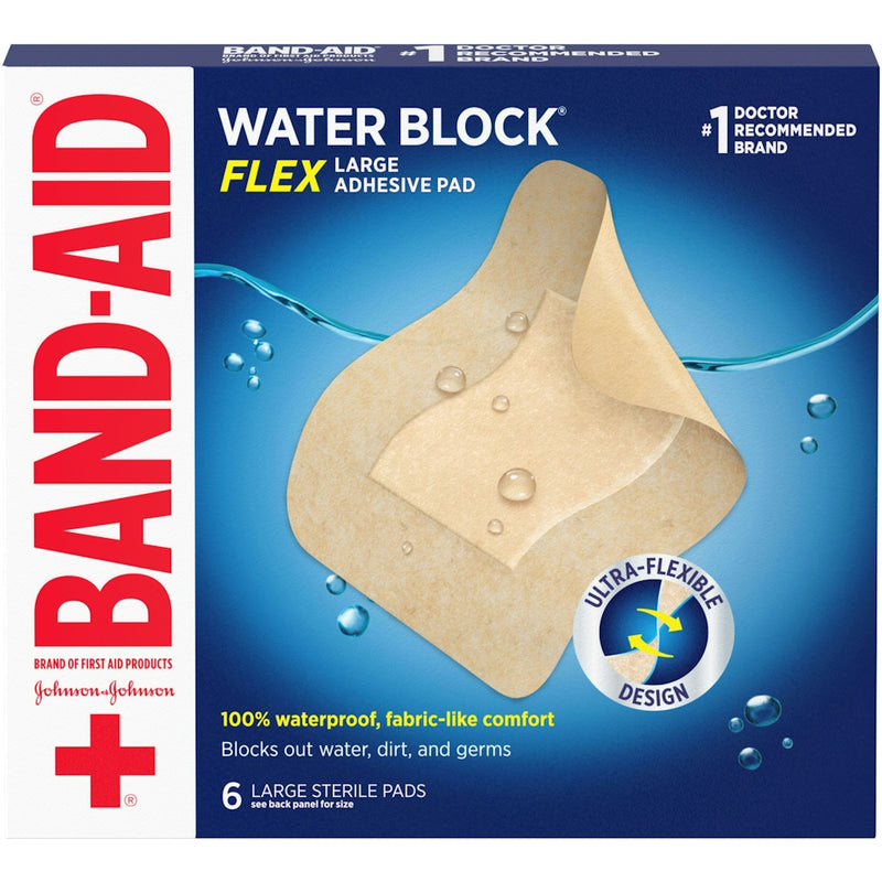 Band-Aid Band-Aid Brand Water Block Flex Waterproof Adhesive Pads, Large First Aid