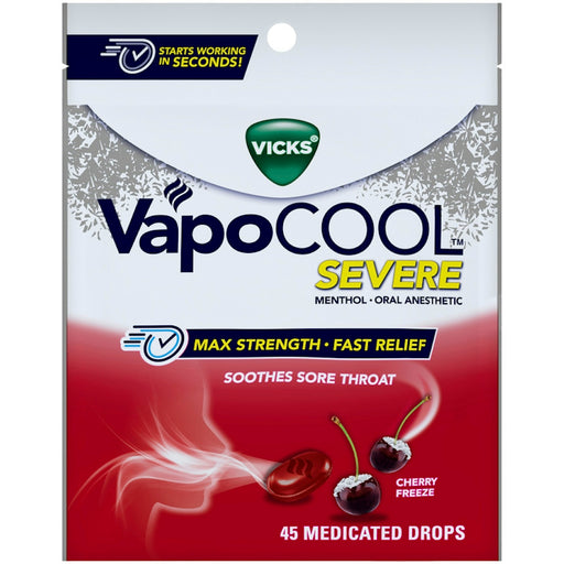 Vicks Vicks VapoCOOL Severe Sore Throat Drops, Cherry Freeze, 45ct Health & Beauty