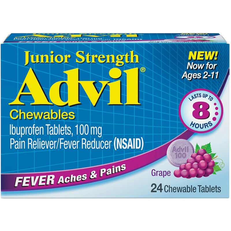 Advil Advil Junior Strength Ibuprofen Fever Reducer Pain Reliever Grape Flavored 100Mg Chewable Tablets Health & Beauty
