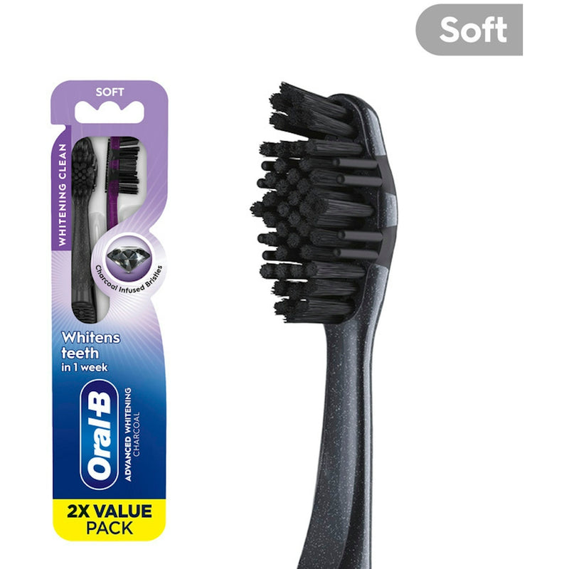 Oral-B Oral-B Toothbrushes, Soft, Charcoal, 2x Value Pack Toothbrushes White Smoke