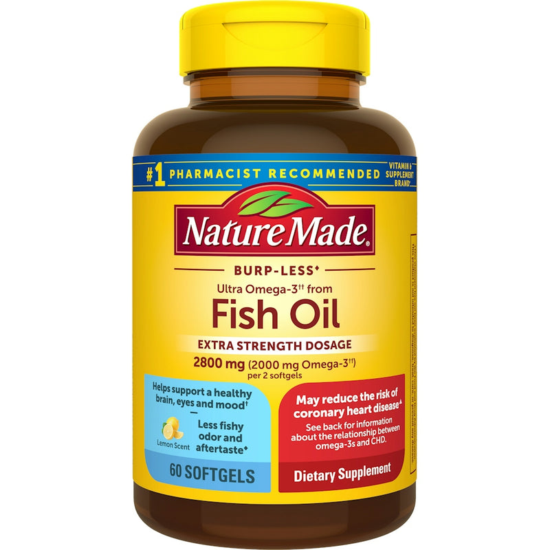 Nature Made Nature Made Extra Strength Burp-Less Omega 3 Fish Oil 2800 Mg, Helps Support A Healthy Heart, Brain, Eyes, And Mood, 60 Softgels Vitamins & Supplements