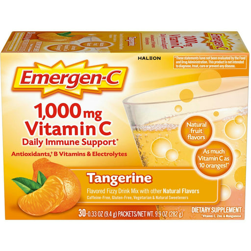 Emergen-C Emergen-C 30 Count, Tangerine Flavor) Dietary Supplement Fizzy Drink Mix With 1000 Mg Vitamin 0.33 Ounce Packets, Caffeine Free Vitamins & Supplements
