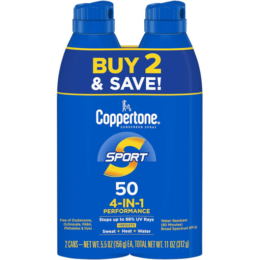 Coppertone Coppertone Sport SPF 50 Sunscreen Spray, 5.5oz, Pack Of 2 AERO Sunscreen