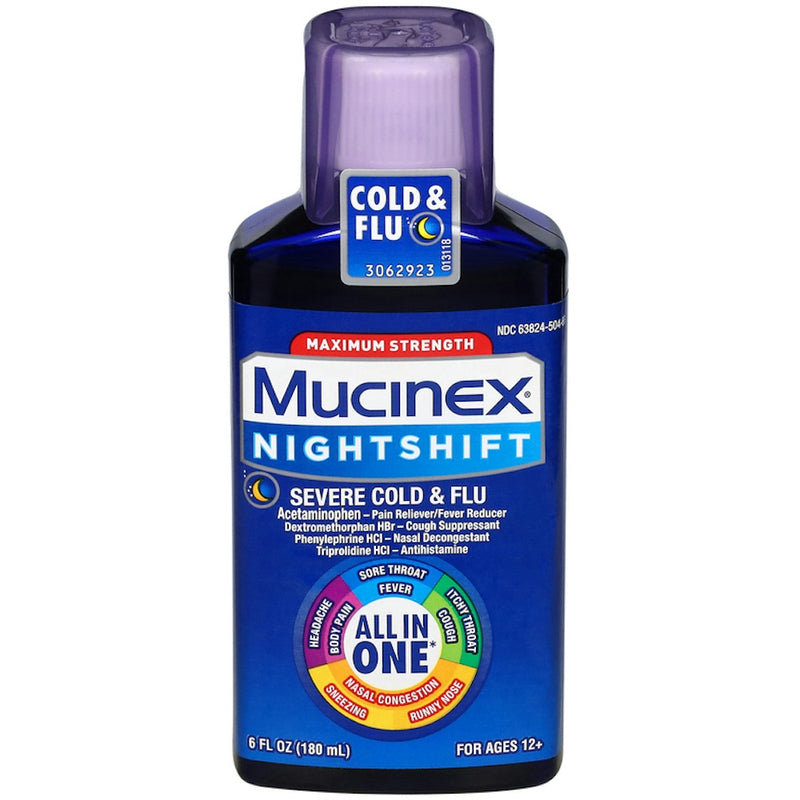 Mucinex Mucinex Ages 12+ Maximum Strength Nightshift Cold & Flu 6 Oz Medicine & Drugs White Smoke
