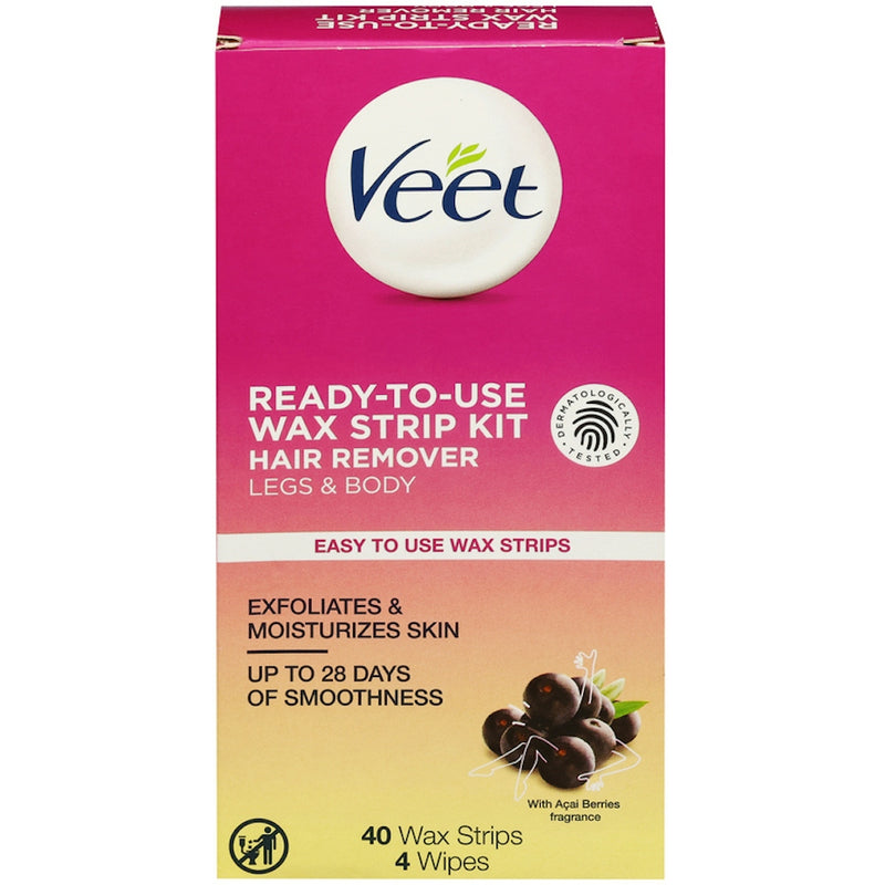 Veet Veet Ready-to-Use Wax Strips for Body & Legs, Sensitive Skin, 40 ct Hair Removal Medium Violet Red