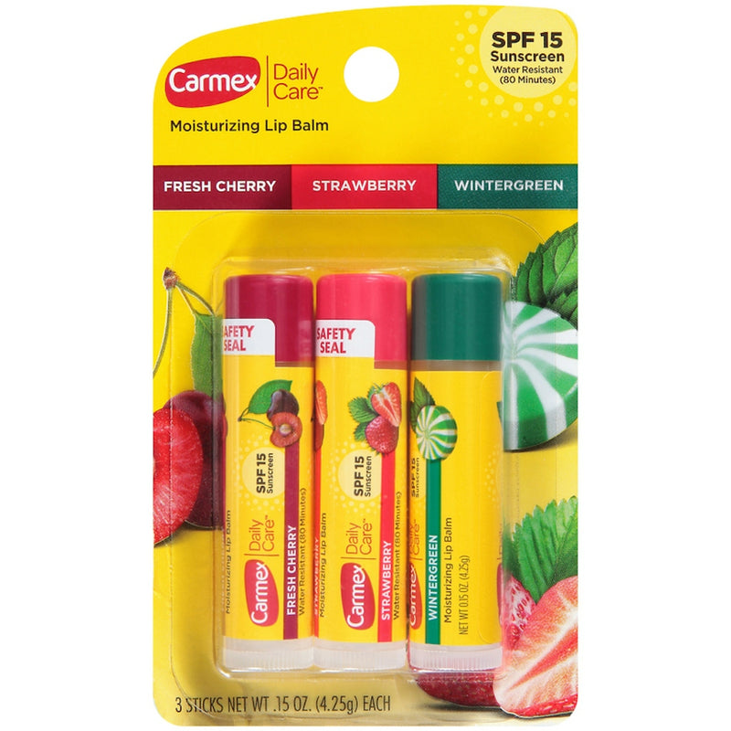 Carmex Carmex Daily Care Lip Balm Stick, Assorted Flavors, 3 Count – SPF 15 Moisturizing Lip Protection Lip Balms & Treatments