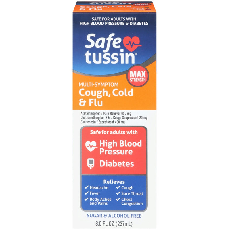 Safetussin Safe Tussin Multi-Symptom Relief Liquid – Cough, Cold & Flu – 8 fl oz (237ml) Medicine & Drugs White Smoke
