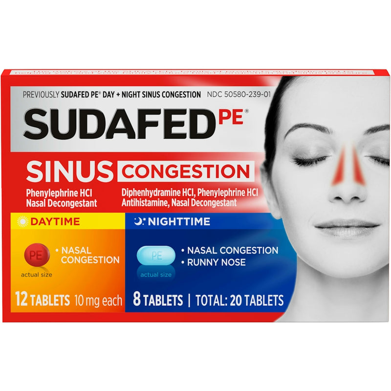 Sudafed Sudafed PE, Sinus Congestion, Daytime/Nighttime, Tablets Health & Beauty Light Gray