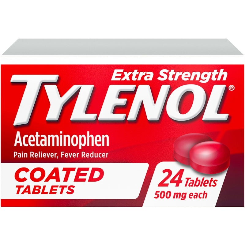 Tylenol Tylenol Extra Strength Coated Tablets, 500mg Acetaminophen, Easy to Swallow, 24 ct Medicine & Drugs