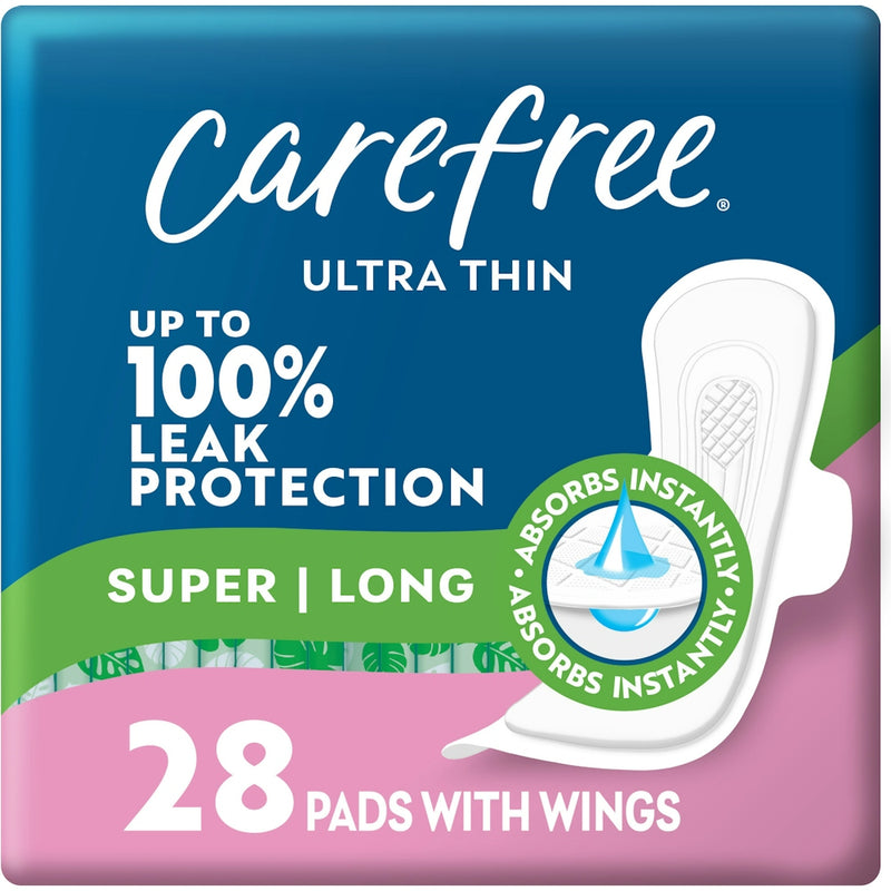 Carefree Carefree Ultra Thin Pads, Super/Long Pads With Wings, 28ct Feminine Pads & Protectors