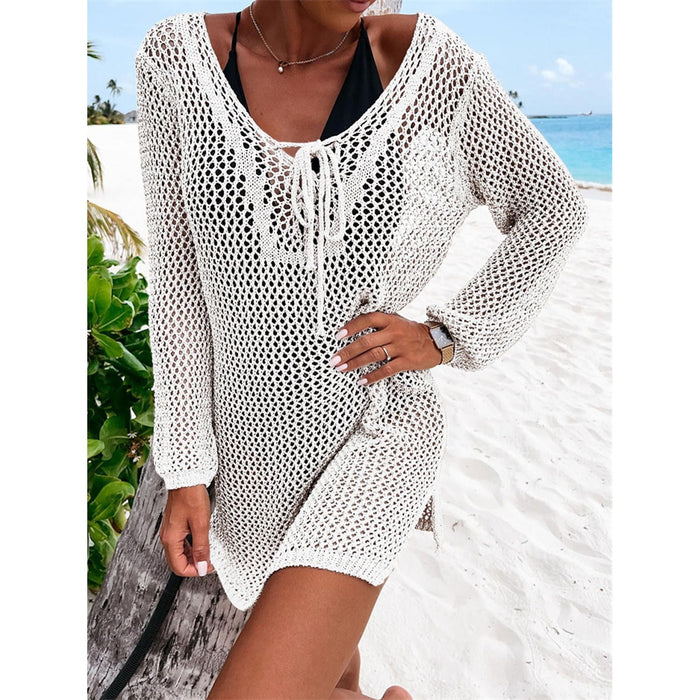 Openwork Tie Neck Cover-Up